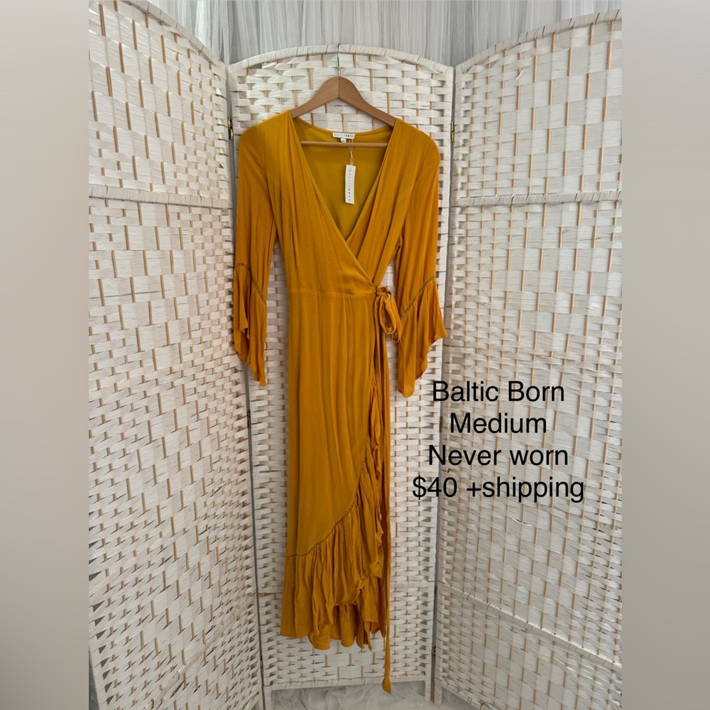 Baltic Born Yellow Bell Sleeve Wrap Dress
